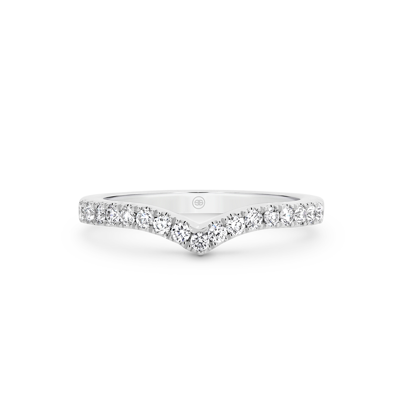 18K White Gold Round Brilliant V Shape Diamond Band