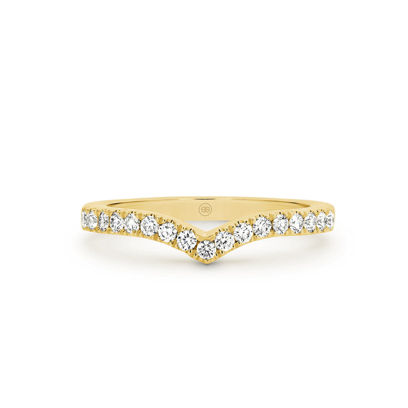 18K Yellow Gold Round Brilliant V Shape Diamond Band