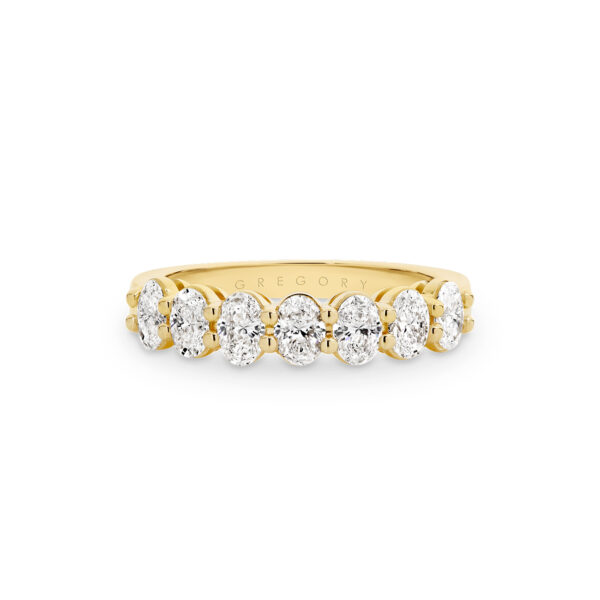 18K Yellow Gold Claw Set Oval Shape Diamond Band- Large | B619 YG