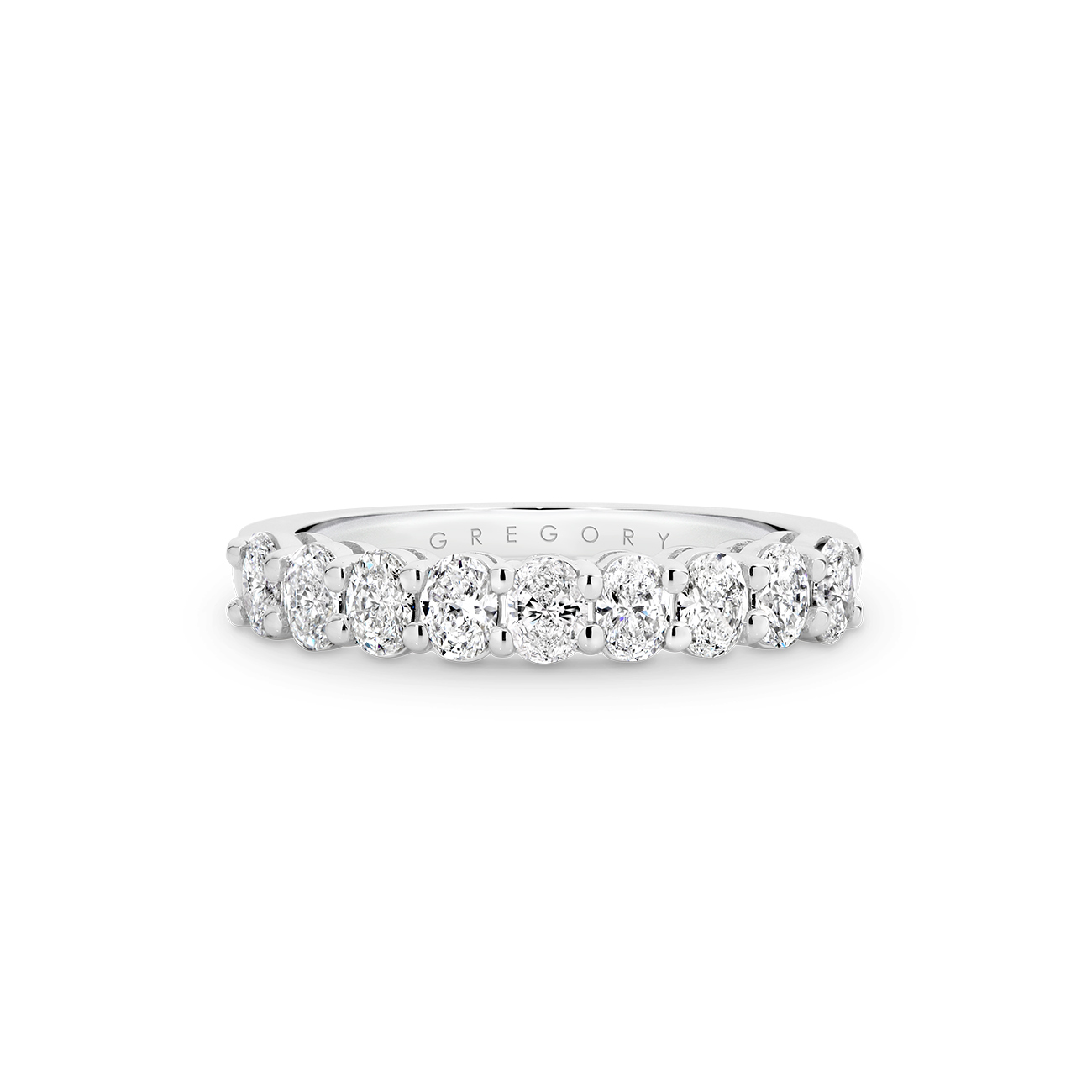 18K White Gold Claw Set Oval Shape Diamond Band - Small