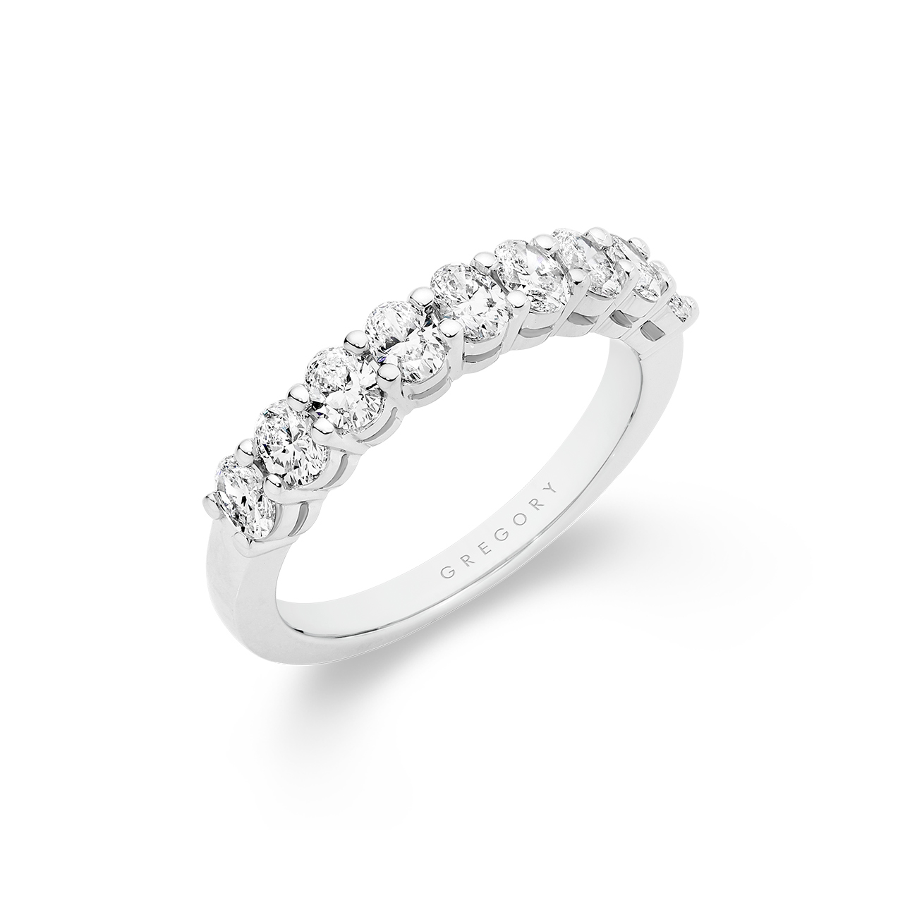 18K White Gold Claw Set Oval Shape Diamond Band &#8211; Small