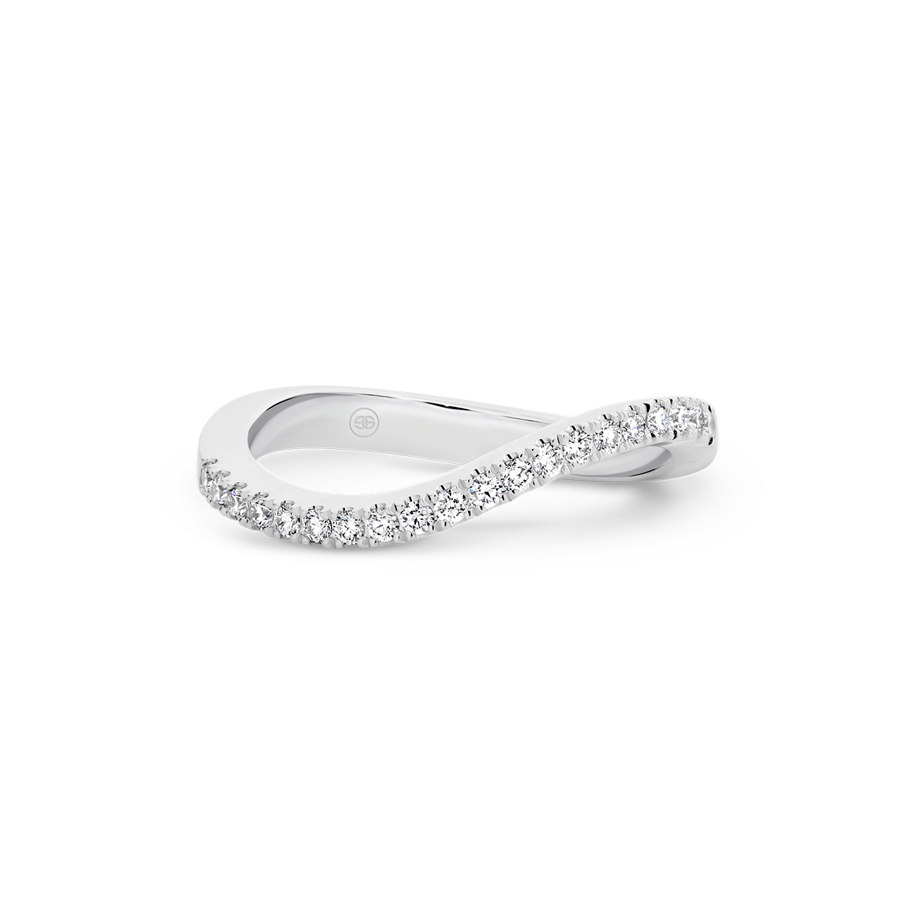 18K White Gold Round Brilliant Claw Set Curved Diamond Band