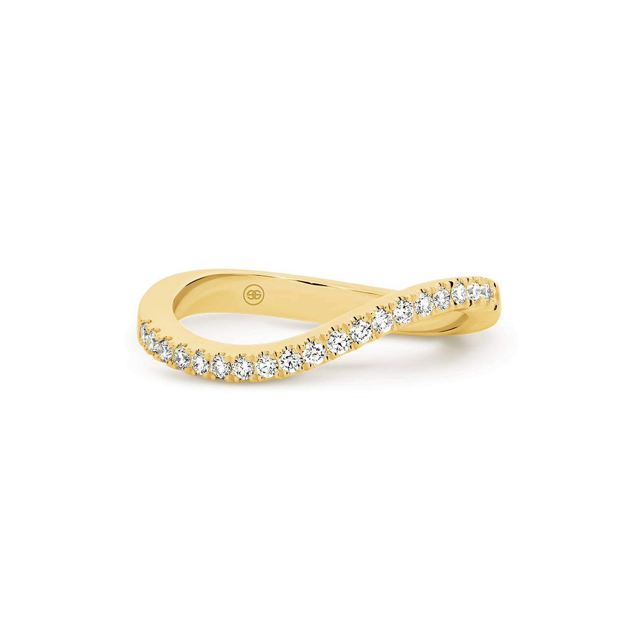 18K Yellow Gold Round Brilliant Claw Set Curved Diamond Band