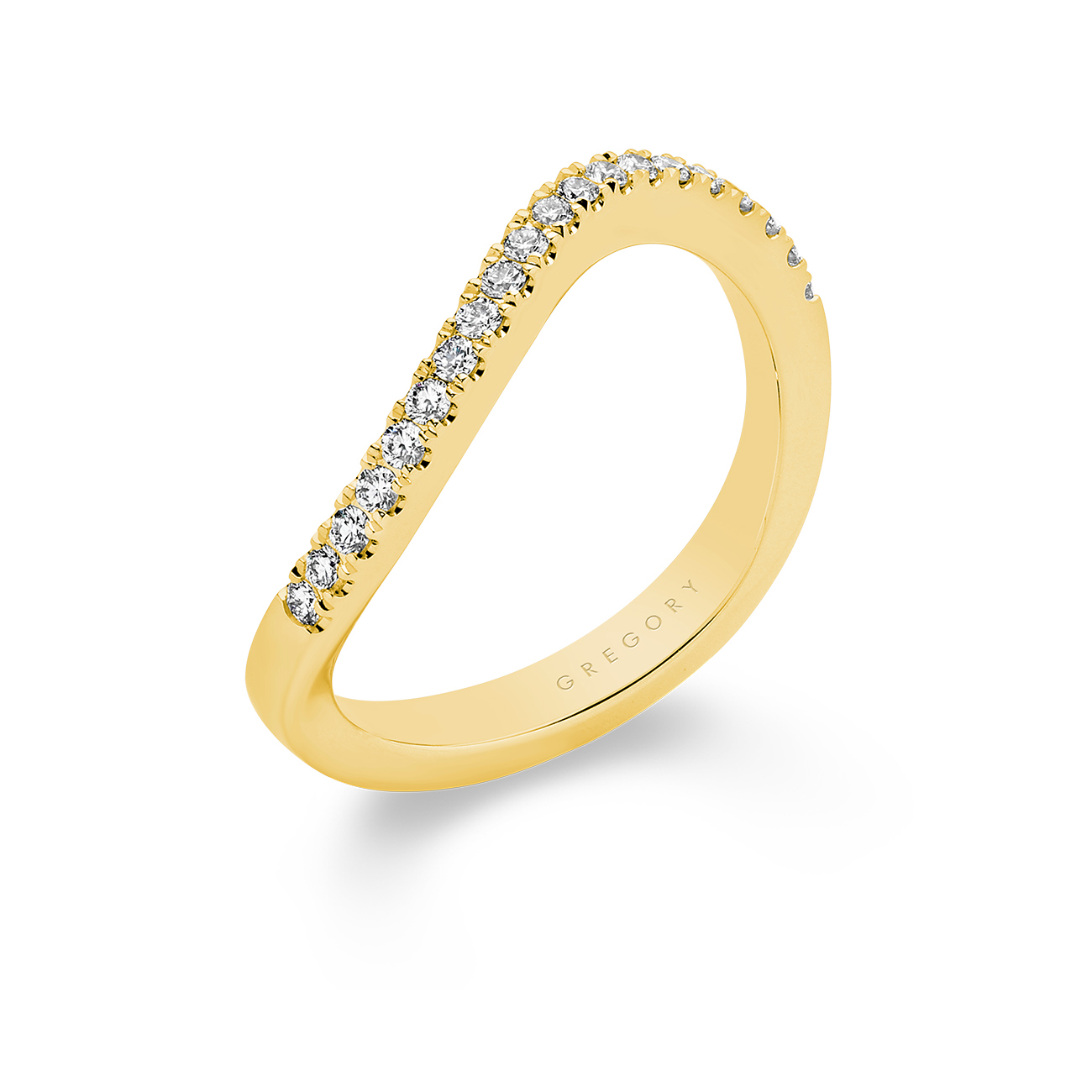 18K Yellow Gold Round Brilliant Claw Set Curved Diamond Band