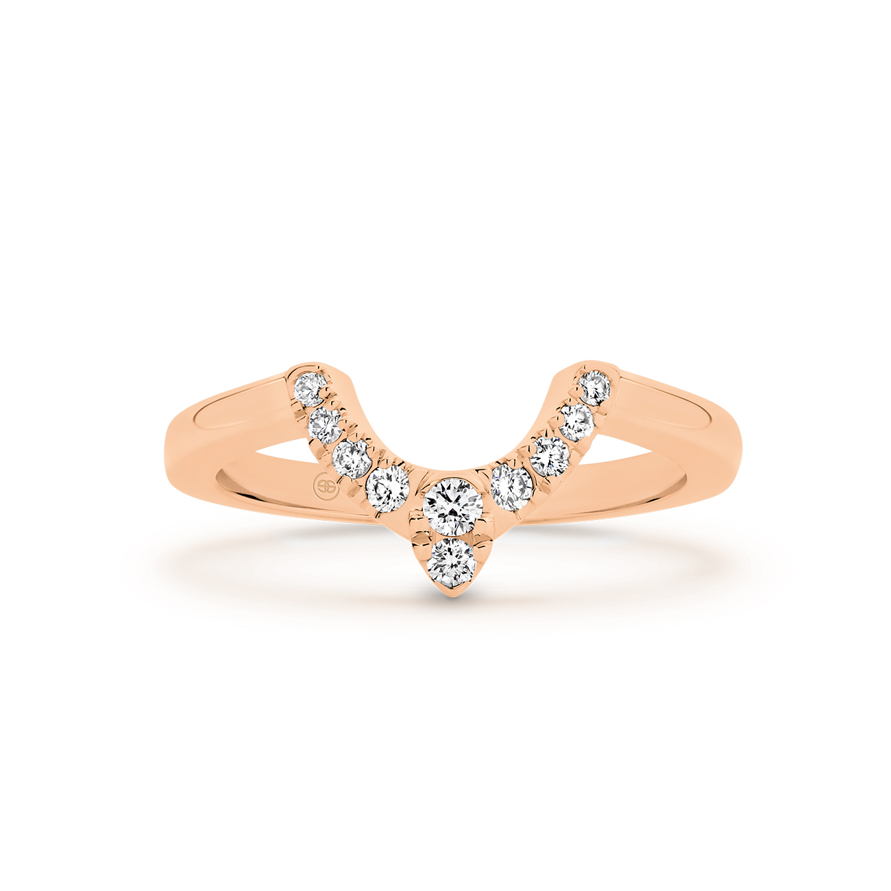 18K Rose Gold Round Brilliant U-Shape Pointed Diamond Band