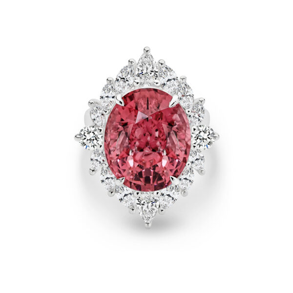 18K White Gold Pink Tourmaline & Diamond Cluster Cocktail Ring | CAD1459R