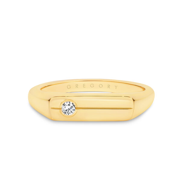 9K Yellow Gold Diamond Rectangle Grooved Signet Ring | G183