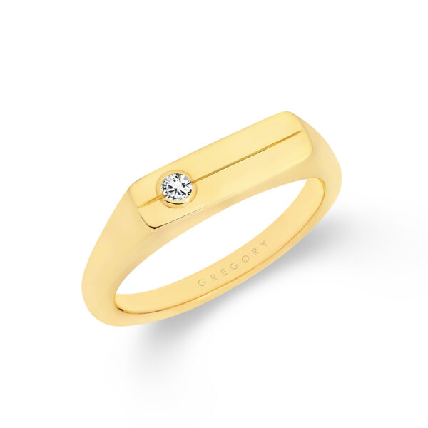 9K Yellow Gold Diamond Rectangle Grooved Signet Ring | G183
