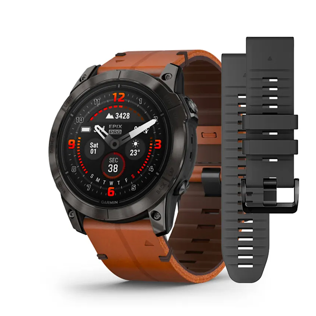 Garmin epix Pro (Gen 2) 51 mm Sapphire Edition — 010-02804-31 Garmin epix Pro Gen 2 51 mm Sapphire Edition 010-02804-31 with titanium bezel and leather band