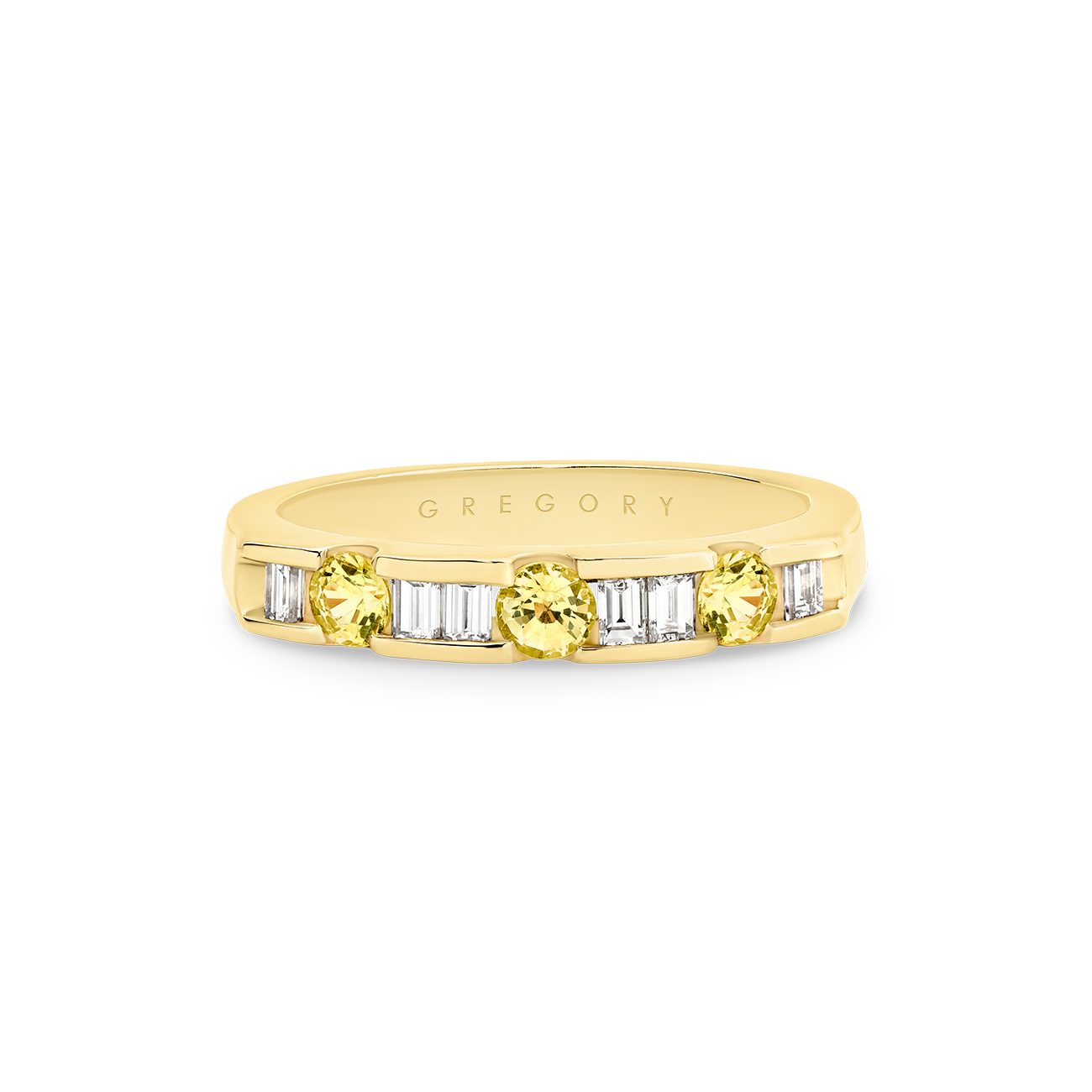 18K Yellow Gold Channel Set Yellow Sapphire &#038; Diamond Band