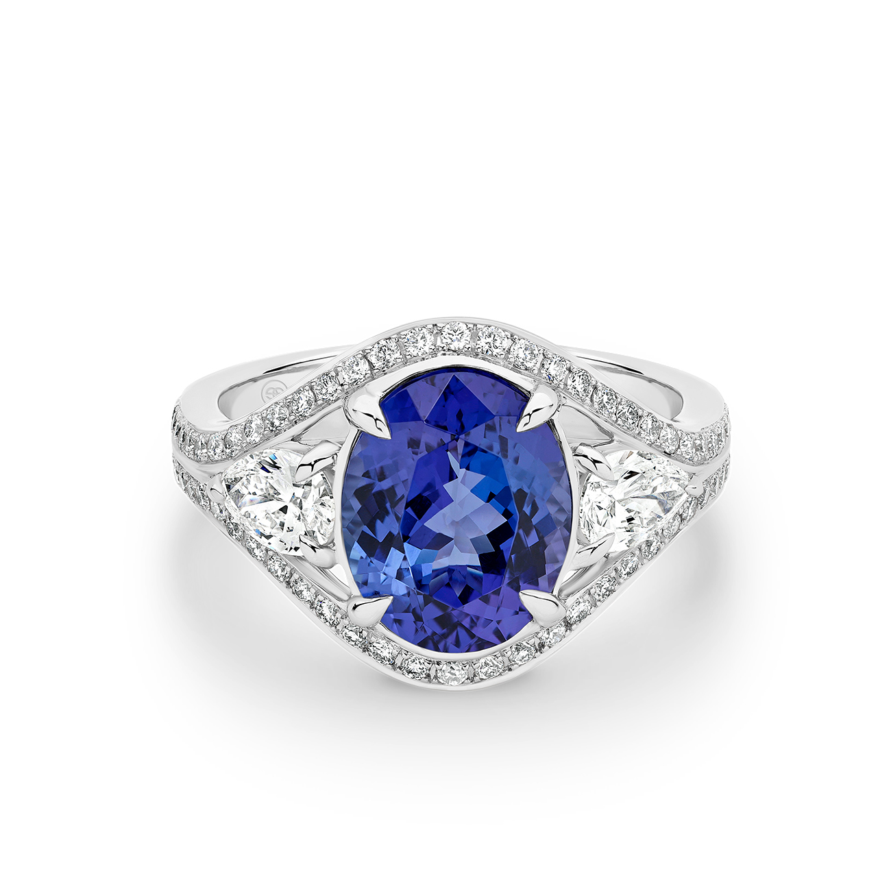 18K White Gold Tanzanite &#038; Diamond Fancy Trilogy Ring