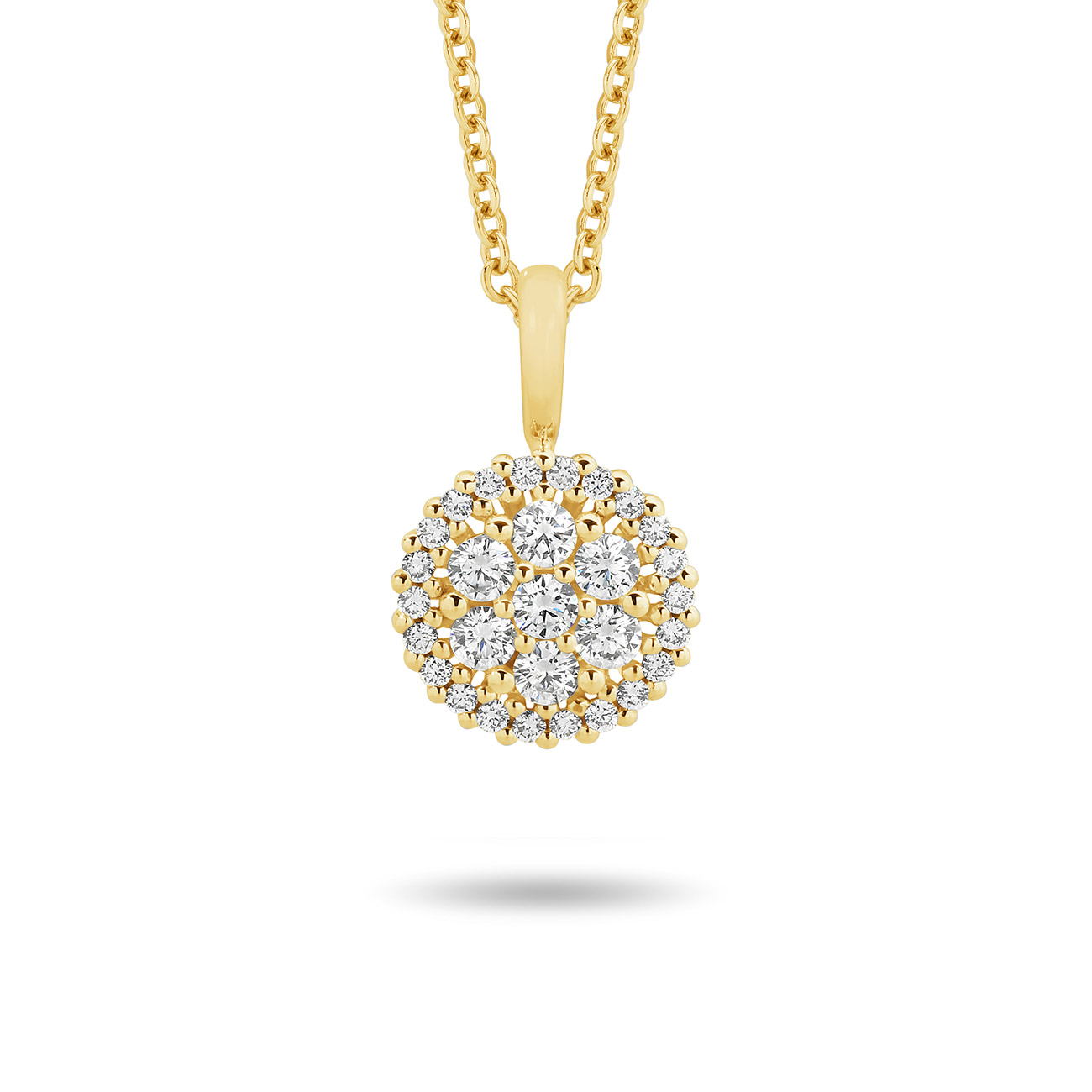 18K Yellow Gold Round Cluster Diamond Pendant &#8211; Large