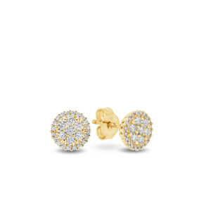 18K Yellow Gold Round Cluster Diamond Stud Earrings - Large