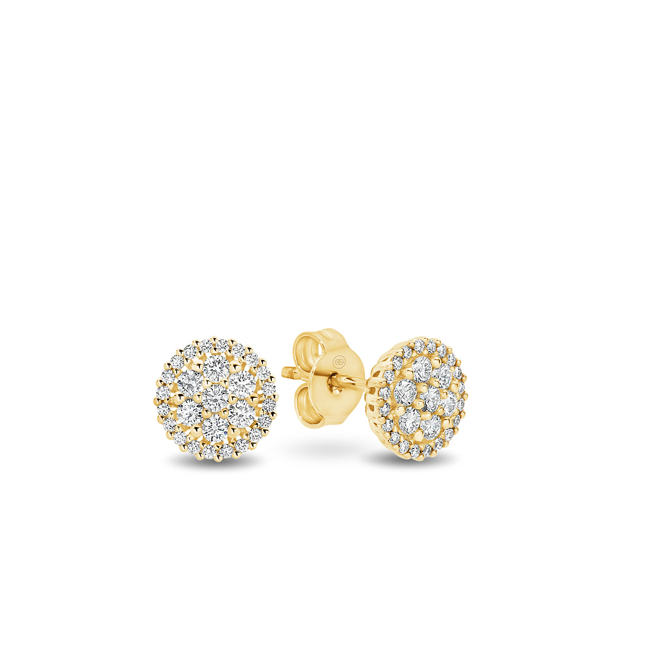 18K Yellow Gold Round Cluster Diamond Stud Earrings &#8211; Large