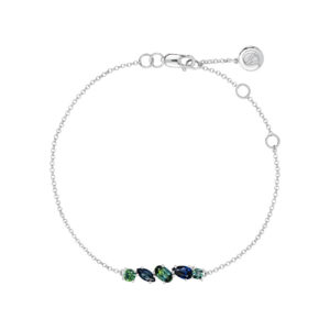Ophelia bracelet in 9k white gold with mixed cut blue and teal Australian sapphires