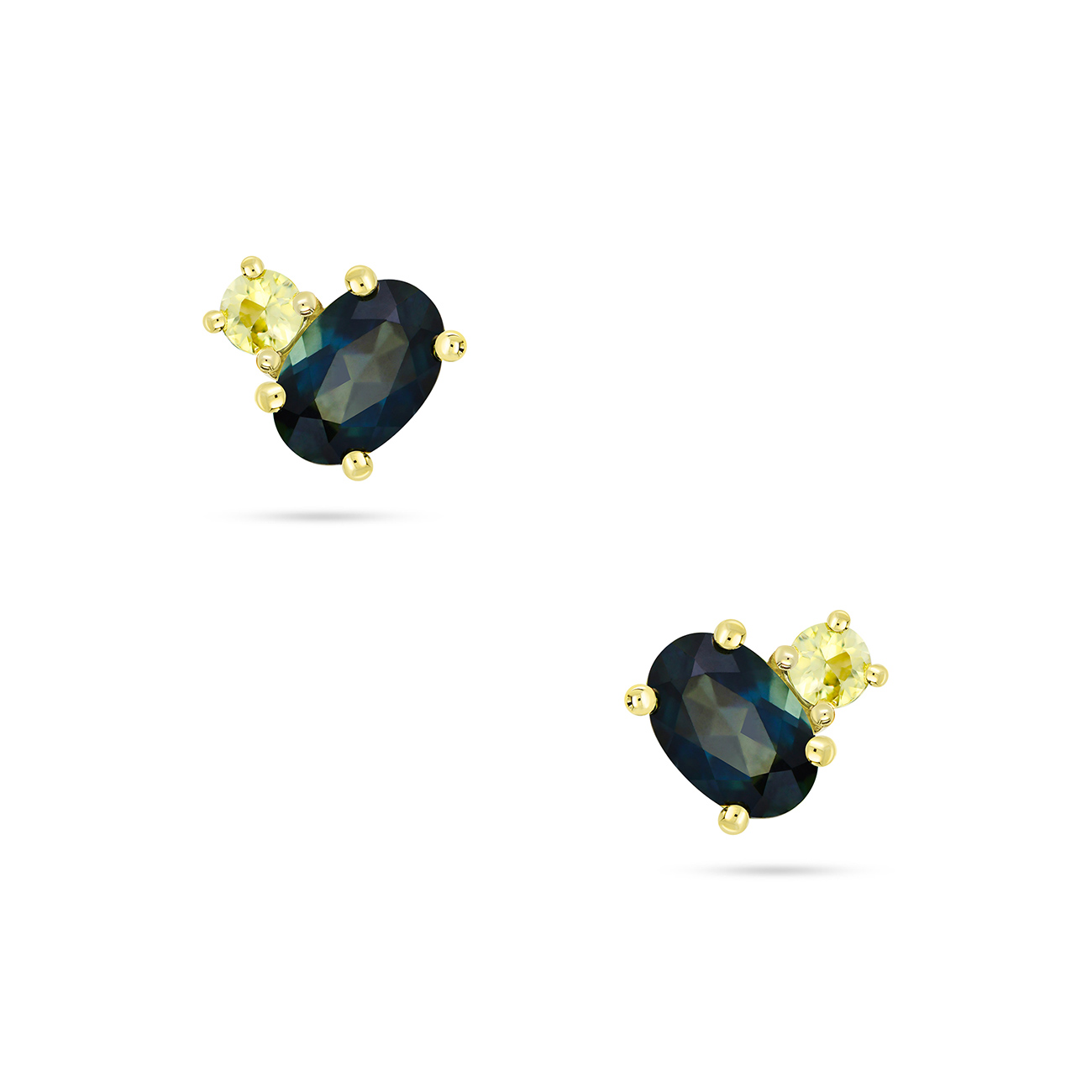 Blue &#038; Yellow Australian Sapphire Toi Et Moi Earrings