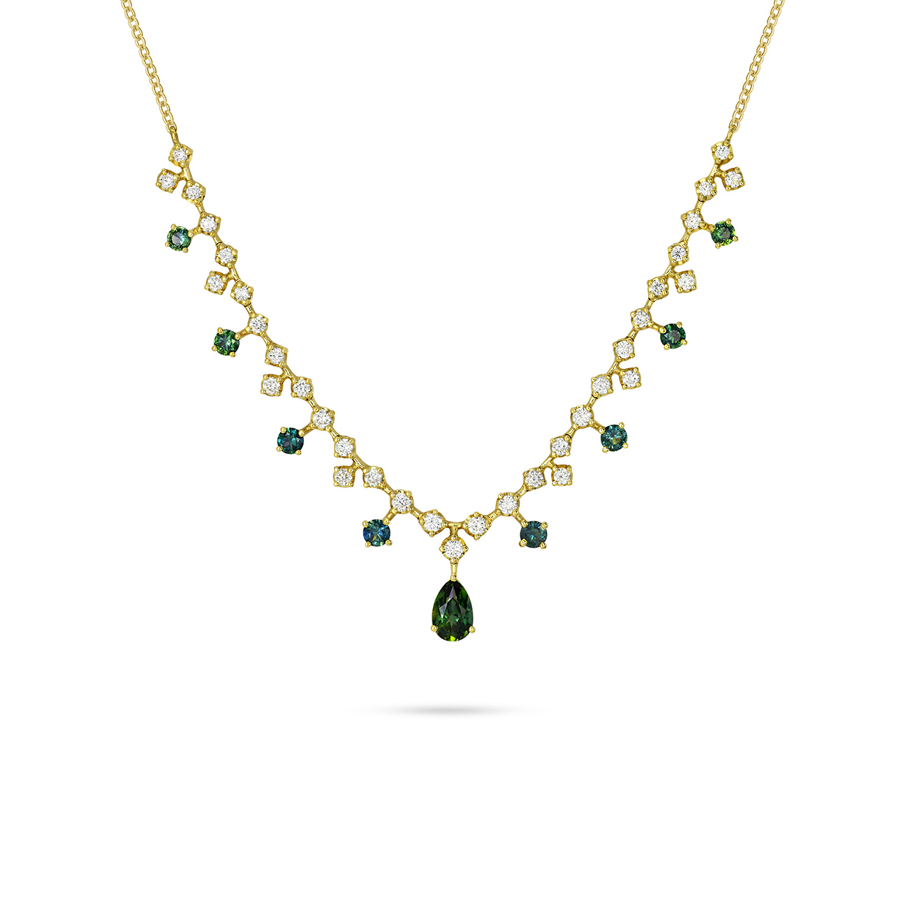 Teal Australian Sapphire &#038; Diamond Juniper Necklace