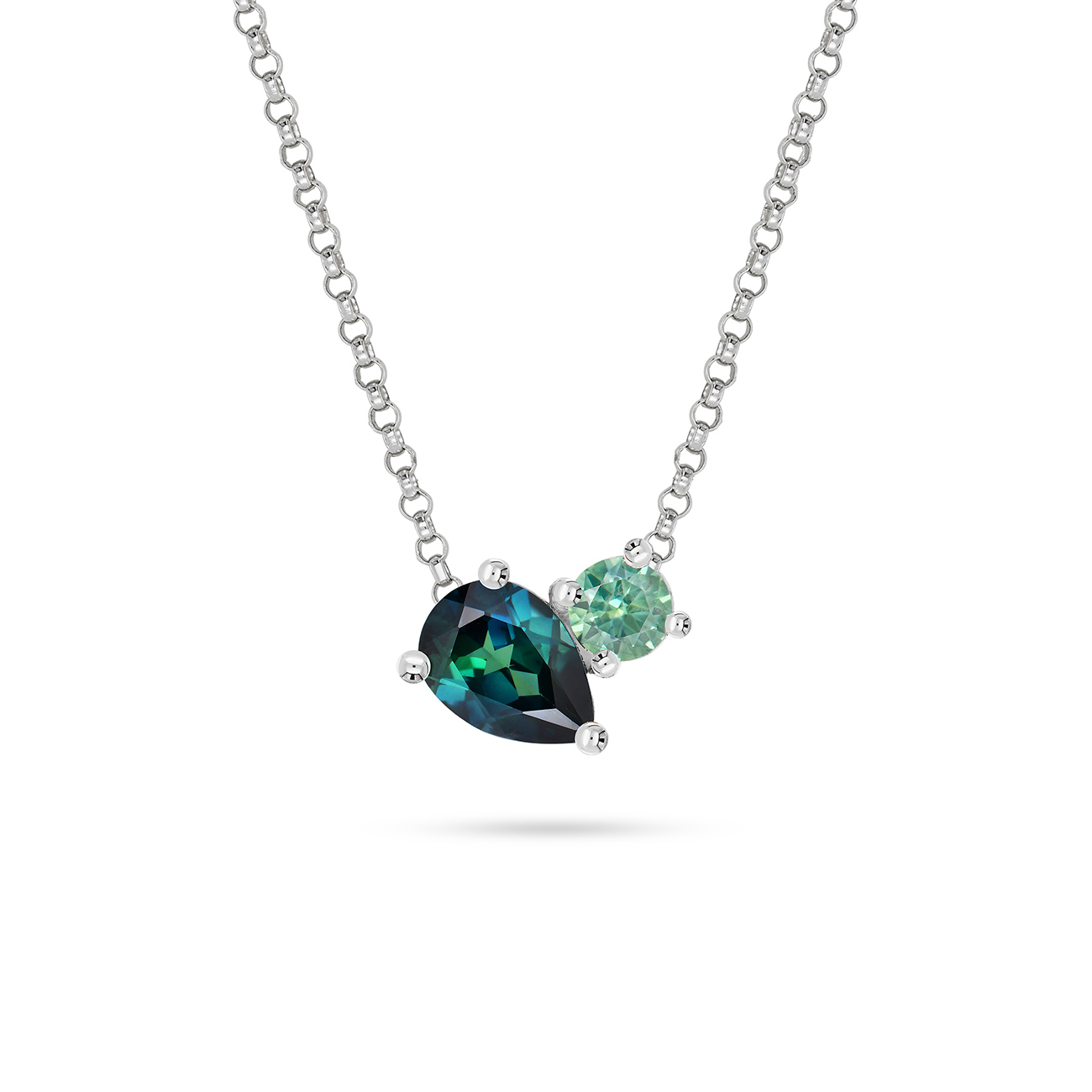 Blue &#038; Teal Australian Sapphire Toi Et Moi Necklace