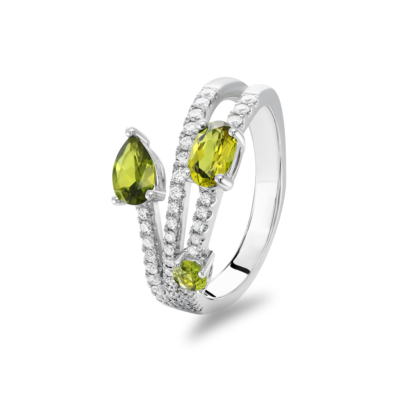 Green Australian Sapphire &#038; Diamond Lune Ring