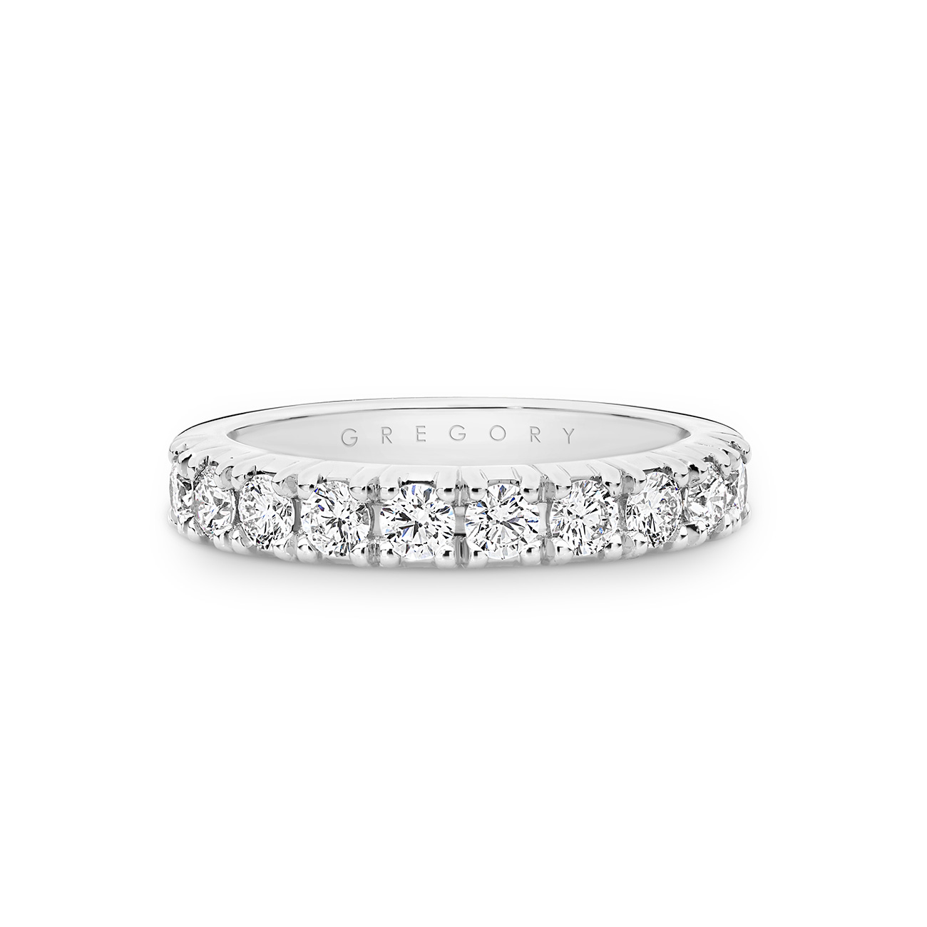 18K White Gold Claw Set Flat Grooved Diamond Band