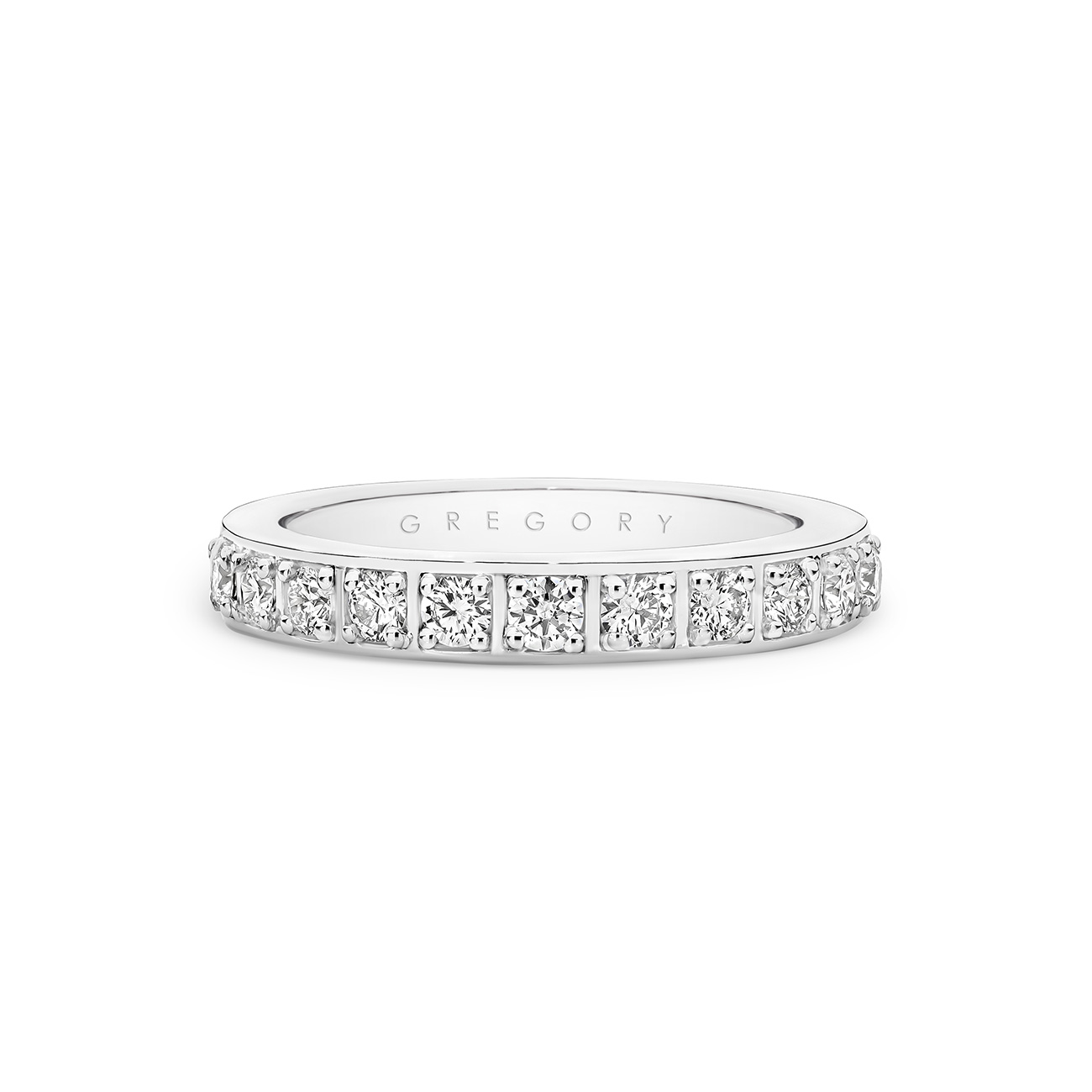 18K White Gold Bead Set Round Brilliant Diamond Band-Small