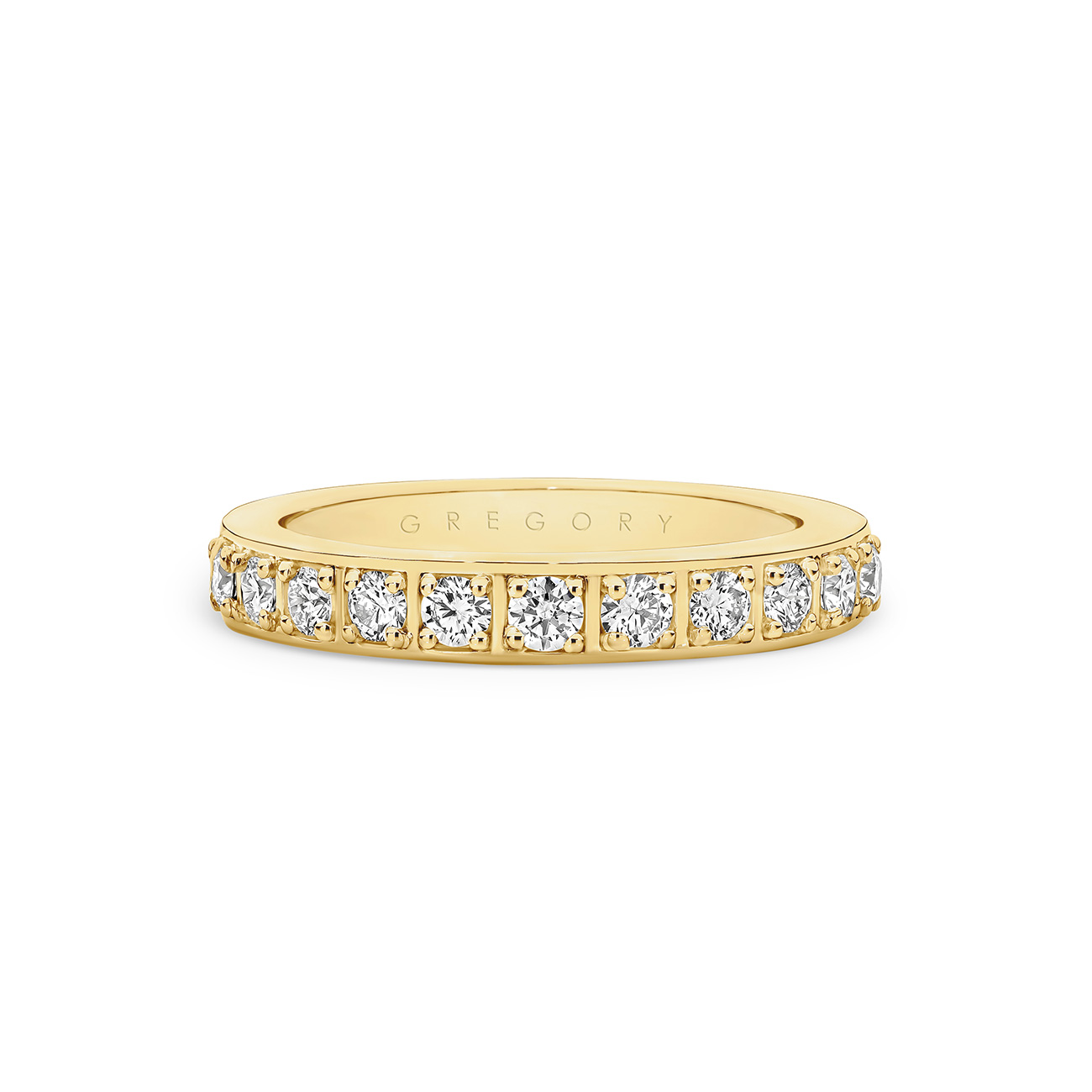 18K Yellow Gold Bead Set Round Brilliant Diamond Band-Small