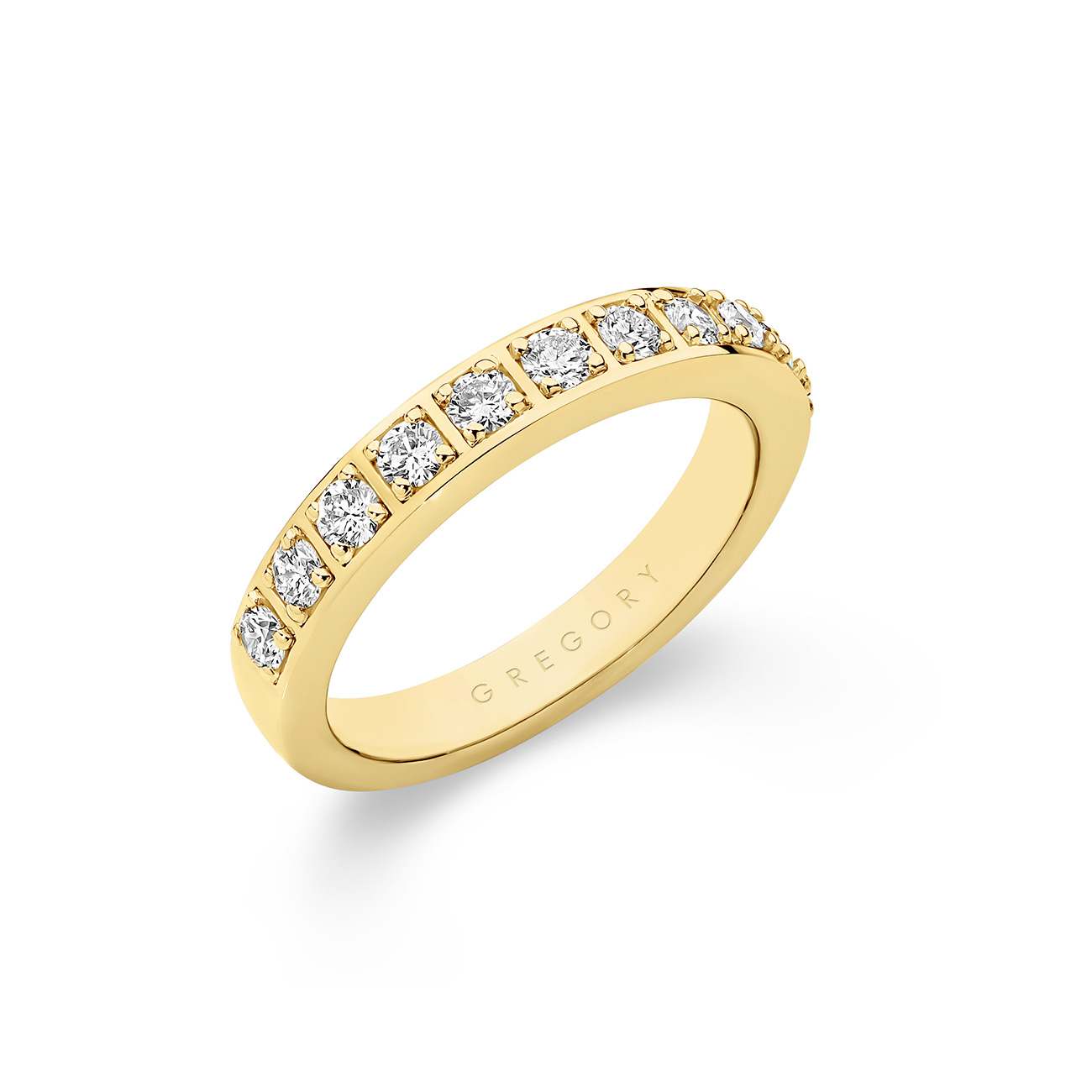18K Yellow Gold Bead Set Round Brilliant Diamond Band-Small