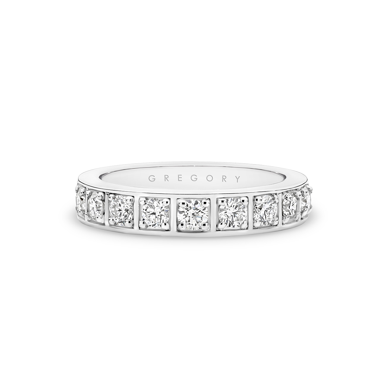 18K White Gold Bead Set Round Brilliant Diamond Band-Large