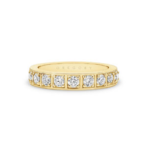 18K Yellow Gold Bead Set Round Brilliant Diamond Band-Large