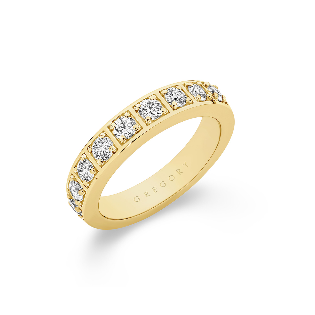 18K Yellow Gold Bead Set Round Brilliant Diamond Band Large Gregory Jewellers