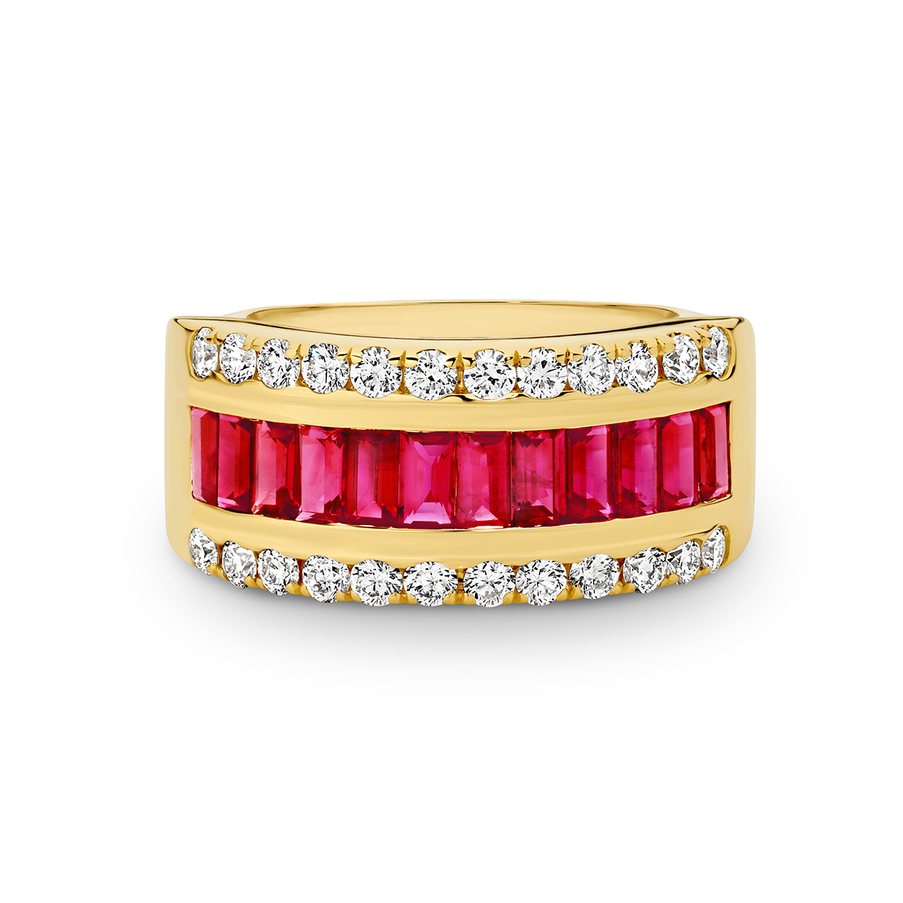 18K Yellow Gold Ruby & Diamond Dress Ring