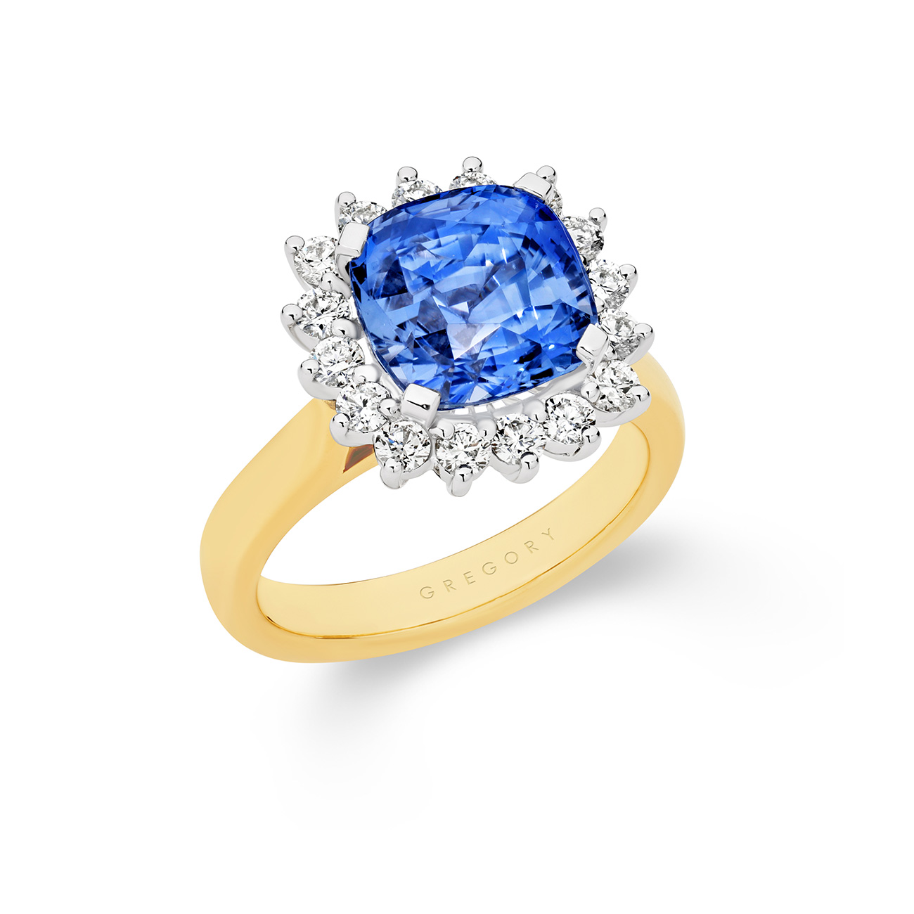 Icon Cushion Square Ceylon Sapphire and Diamond Cluster Ring