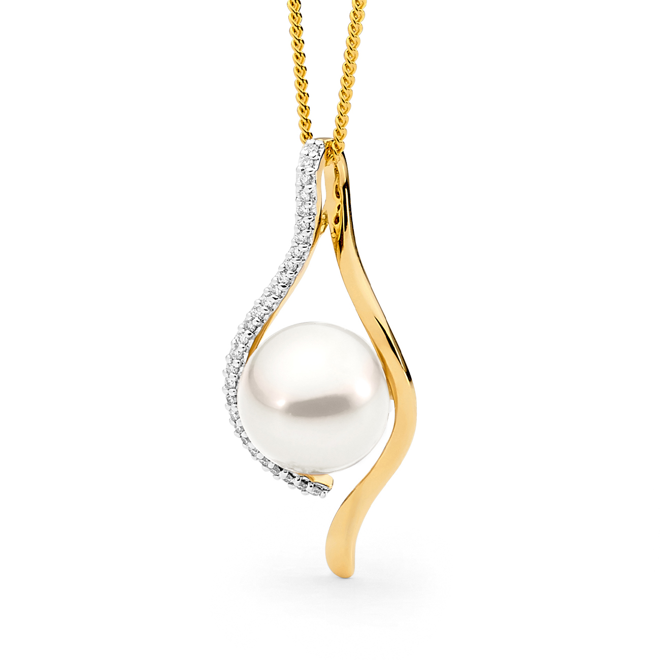Allure South Sea Pearl &#038; Diamond Wishbone Pendant In 18K Yellow Gold