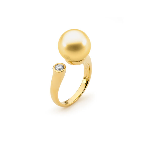 Allure Intense Gold South Sea Pearl Bezel Set Diamond Split Ring - R96Y10GG