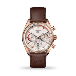 TAG Heuer Carrera Chronosprint X Porsche 42mm gold chronograph watch beige dial