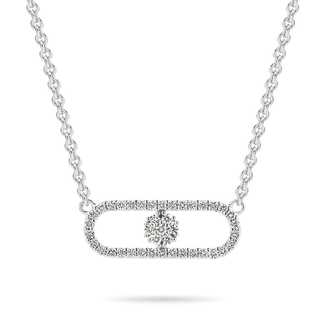 Diamond Cluster Link Necklace in 18K White Gold