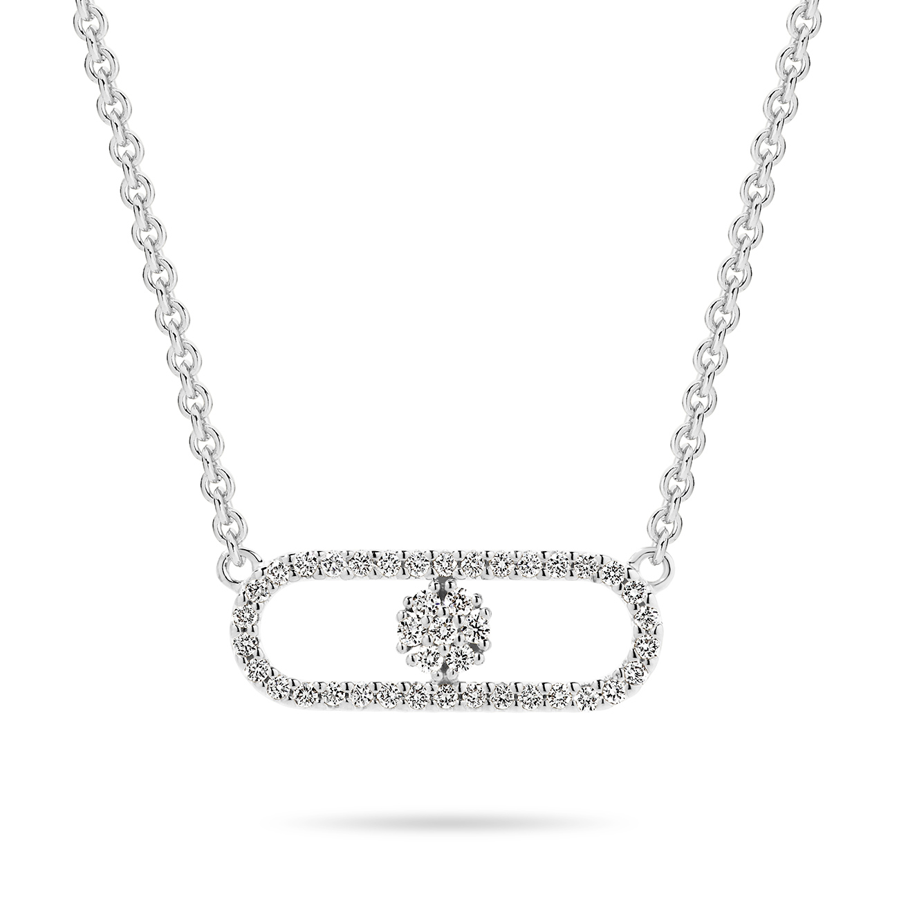 18K White Gold Diamond Cluster Link Necklace