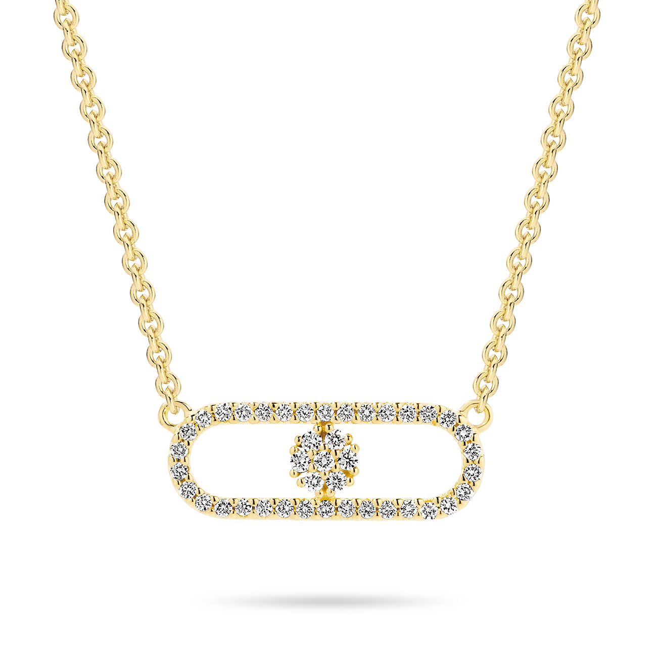 18K Yellow Gold Diamond Cluster Link Necklace