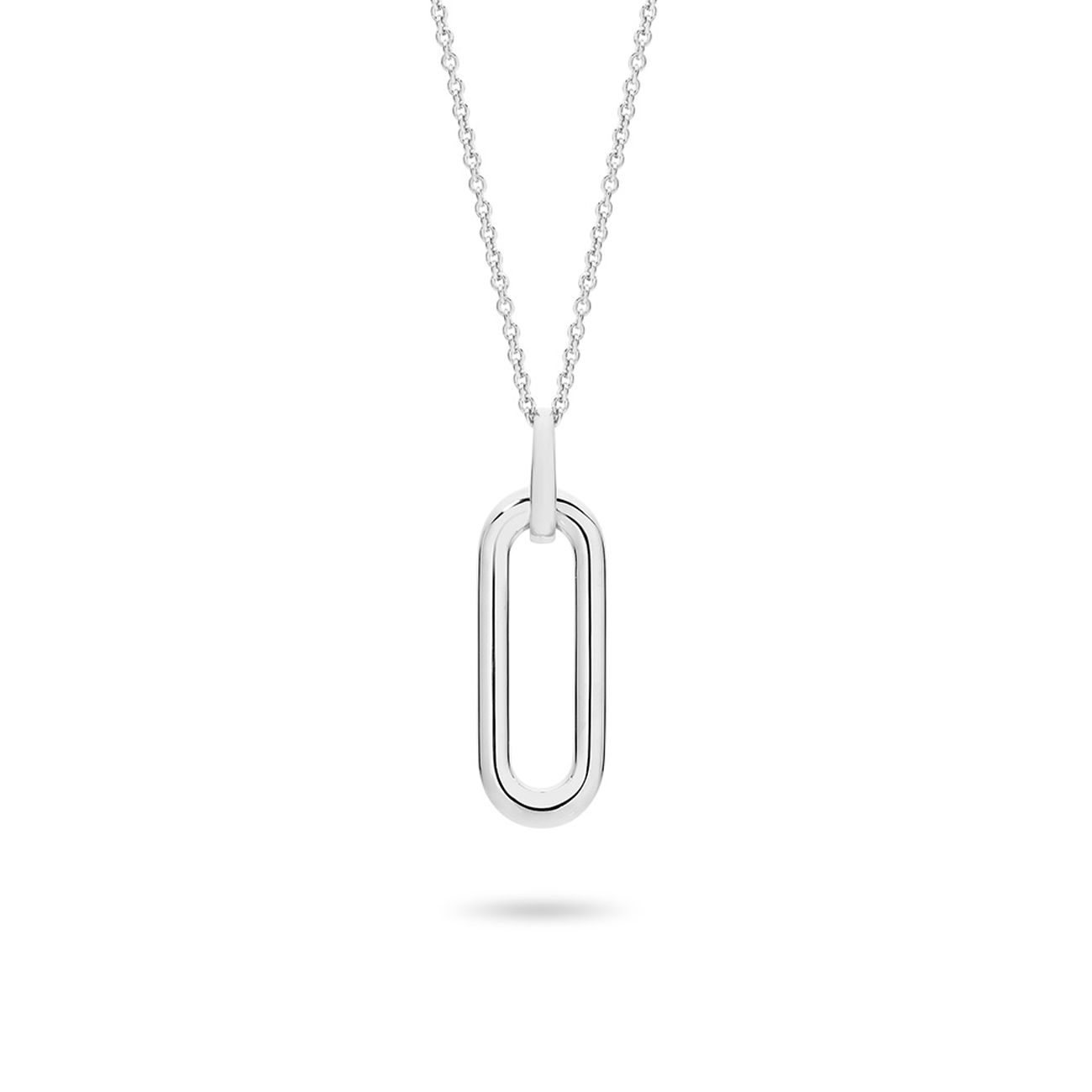 Oval Link Plain Gold Drop Pendant In 18K White Gold