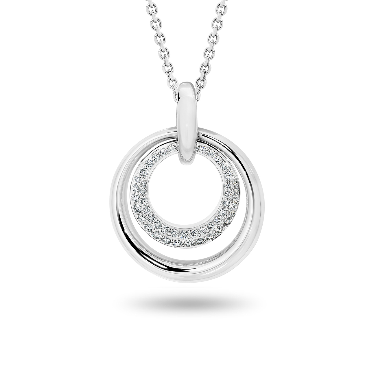 Double Circle Diamond Pendant In 18K White Gold