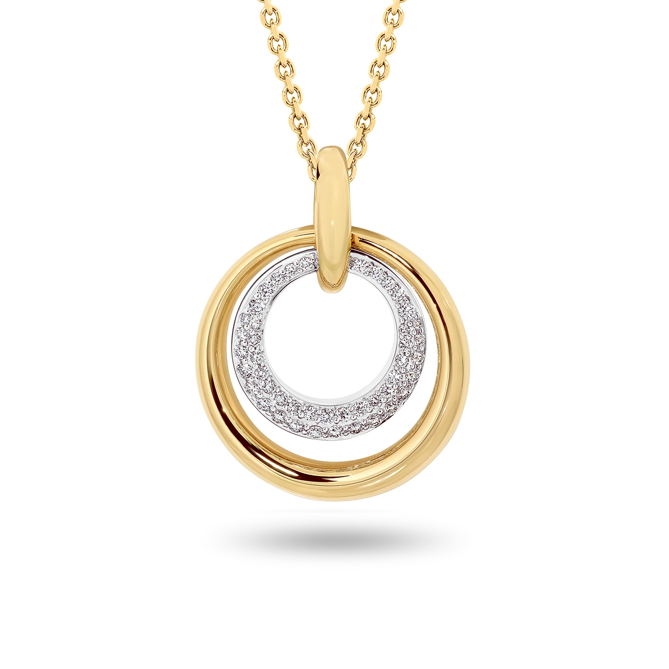 Double Circle Diamond Pendant In 18K Yellow Gold