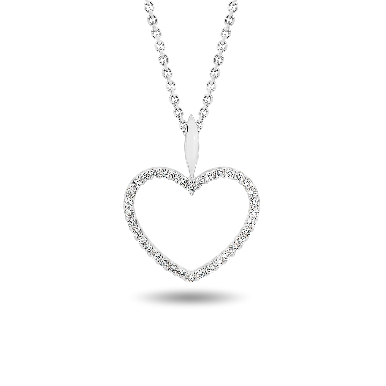 18K White Gold Diamond Claw Set Medium Heart Pendant