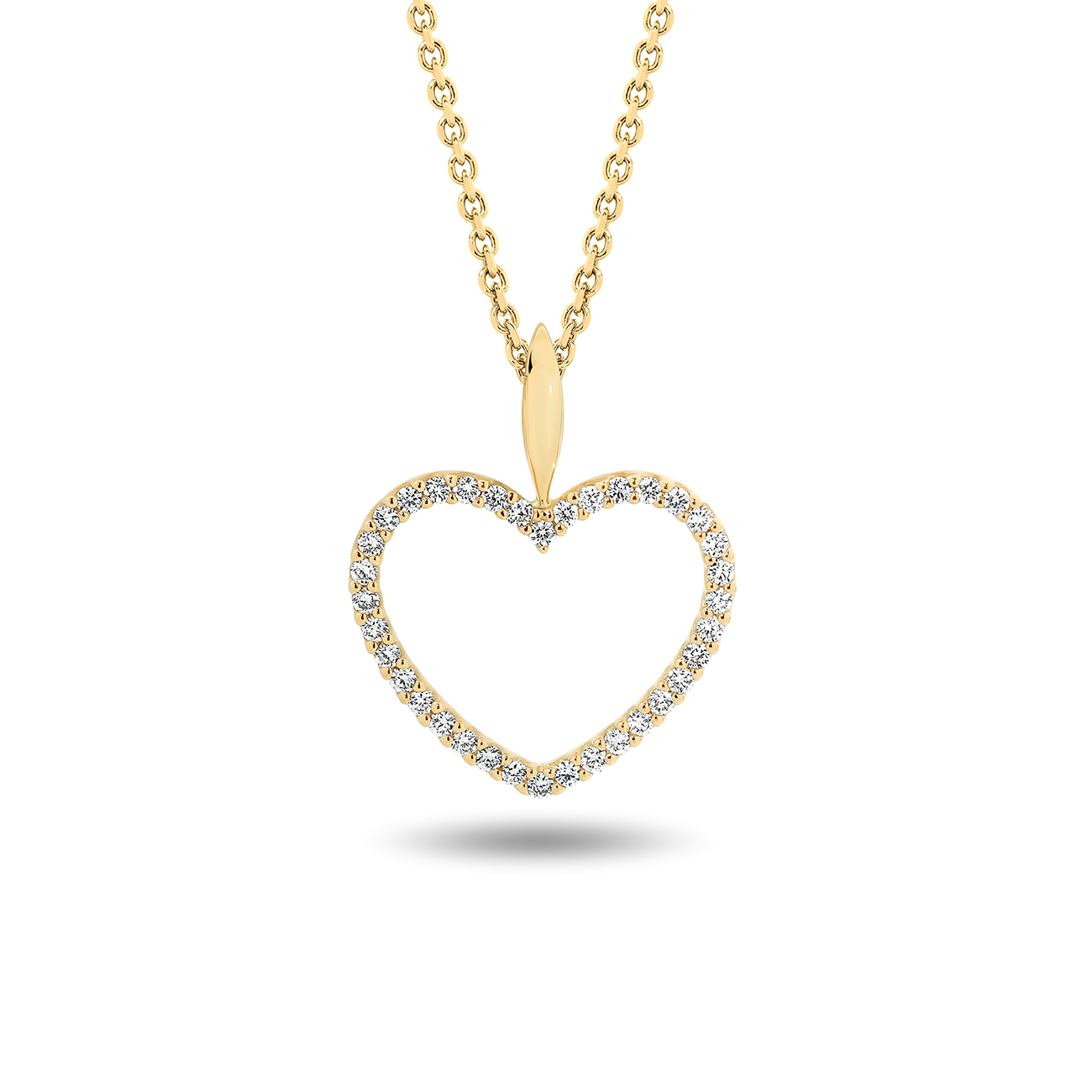 Diamond Claw Set Medium Heart Pendant In 18K Yellow Gold