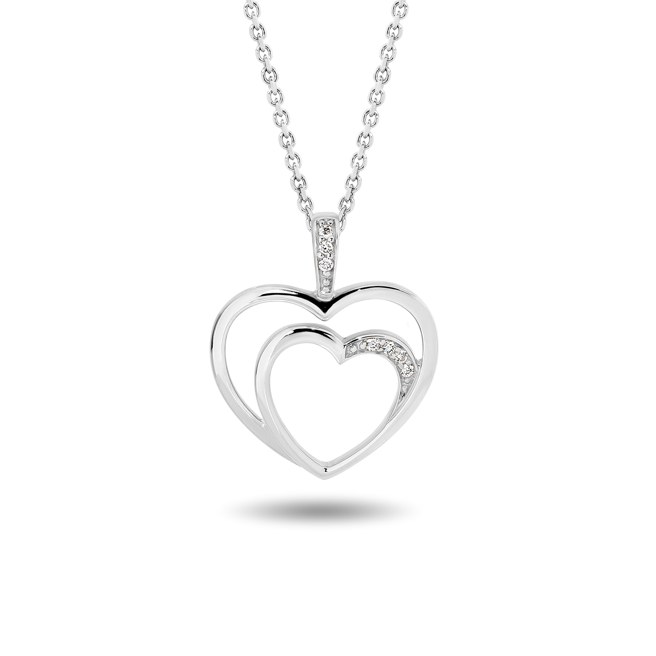 Twin Heart Diamond Pendant in White Gold