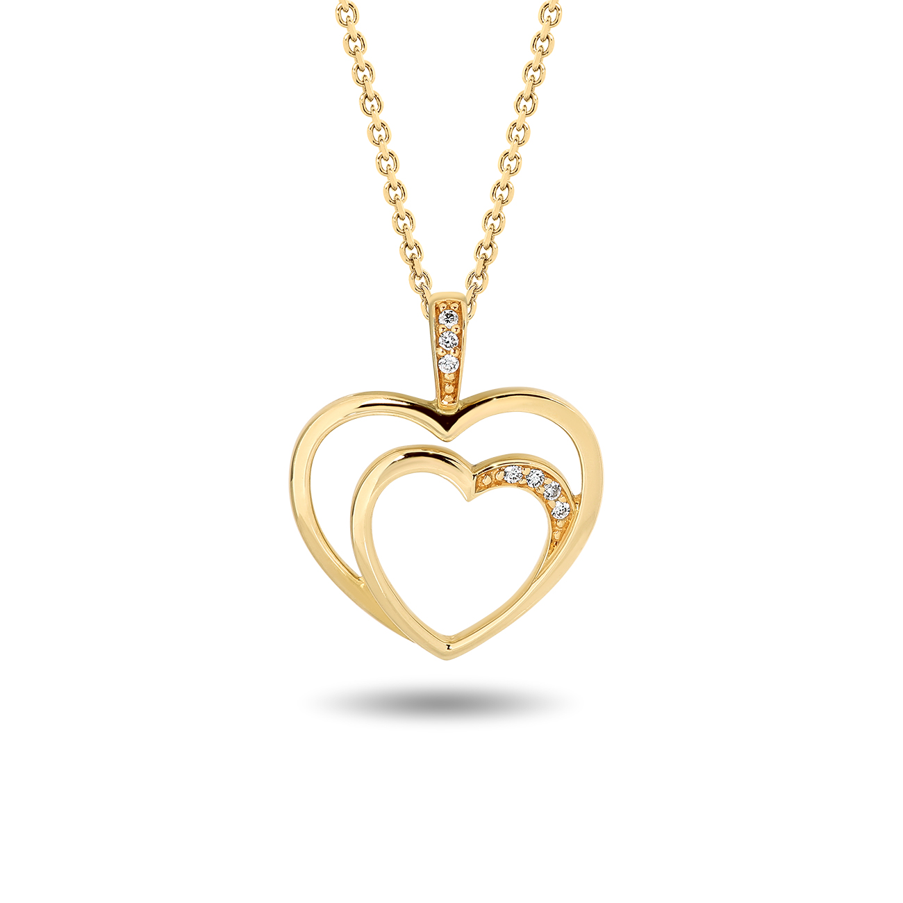 Twin Heart Diamond Pendant In 18K Yellow Gold