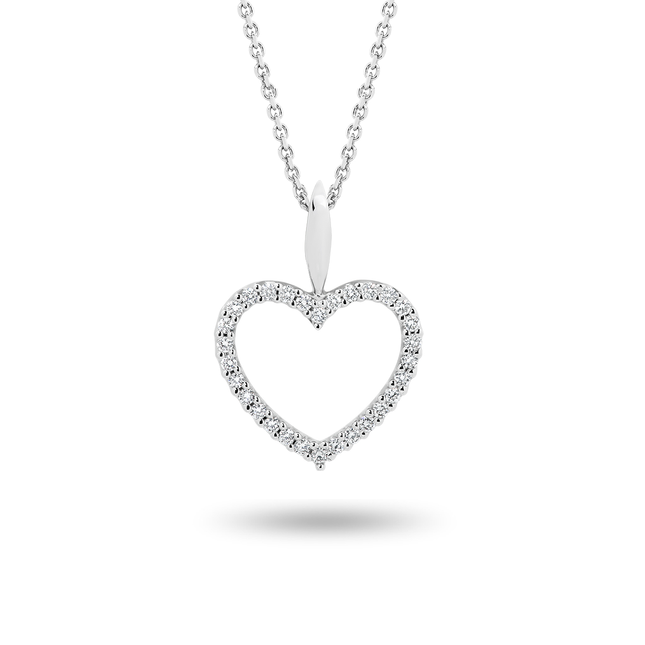 Diamond Claw Set Small Heart Pendant In 18K White Gold