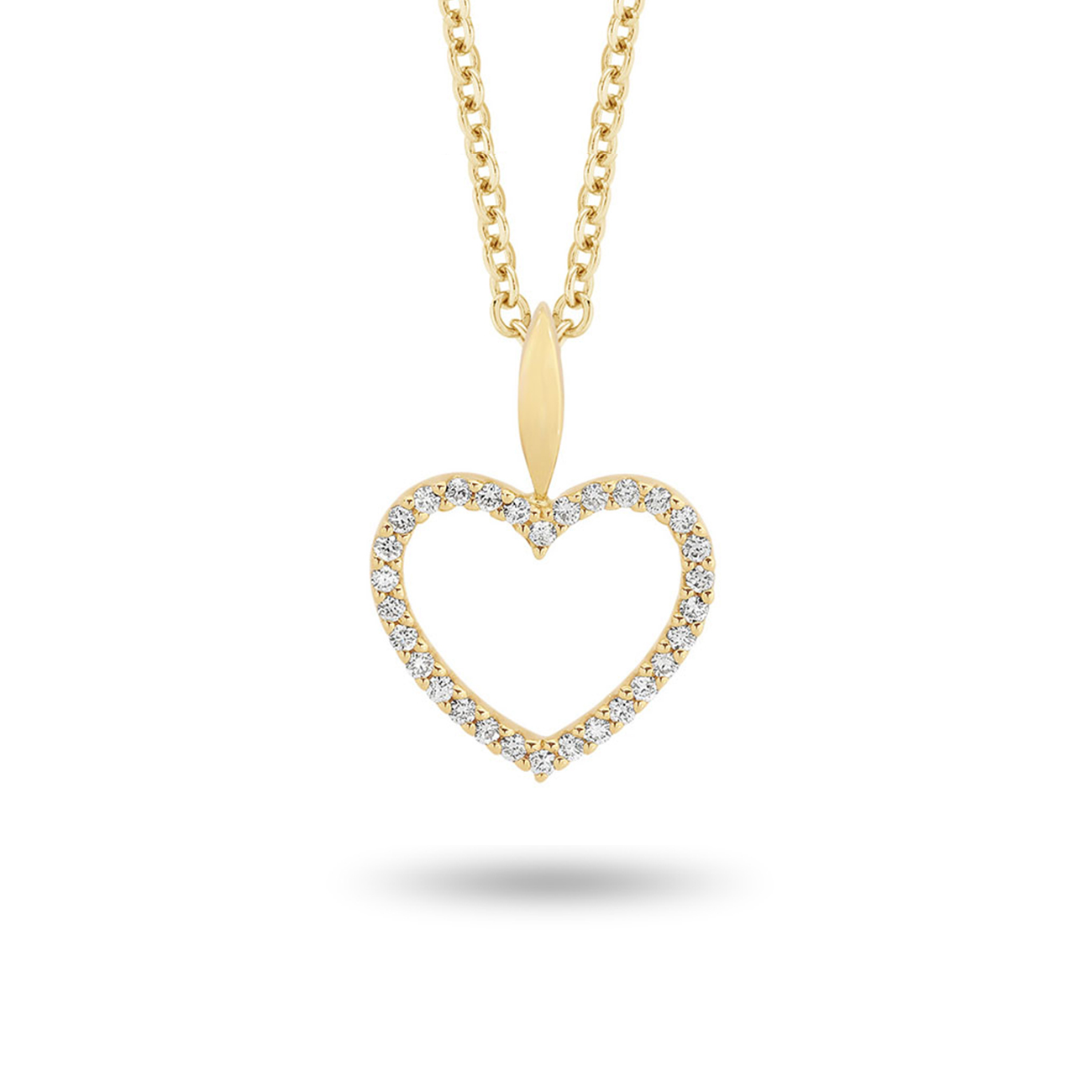 Diamond Claw Set Small Heart Pendant In 18K Yellow Gold