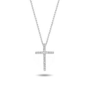 18K White Gold Slide Through Diamond Cross Pendant - Small