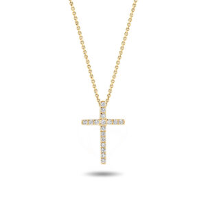 Slide Through Diamond Cross Pendant - Small In 18K Yellow Gold