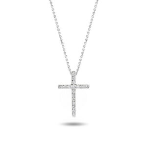 18K White Gold Slide Through Diamond Cross Pendant - Medium
